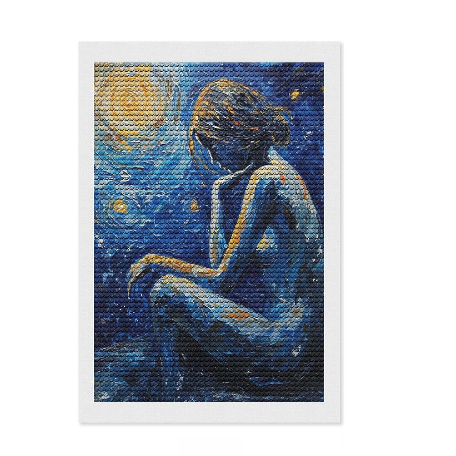 Junmoney Woman Under Starry Sky Round Drill Diamond Painting 8"x12", for Adults, Calming Craft to Unwind, Vintage Style Decor, Christmas Gift