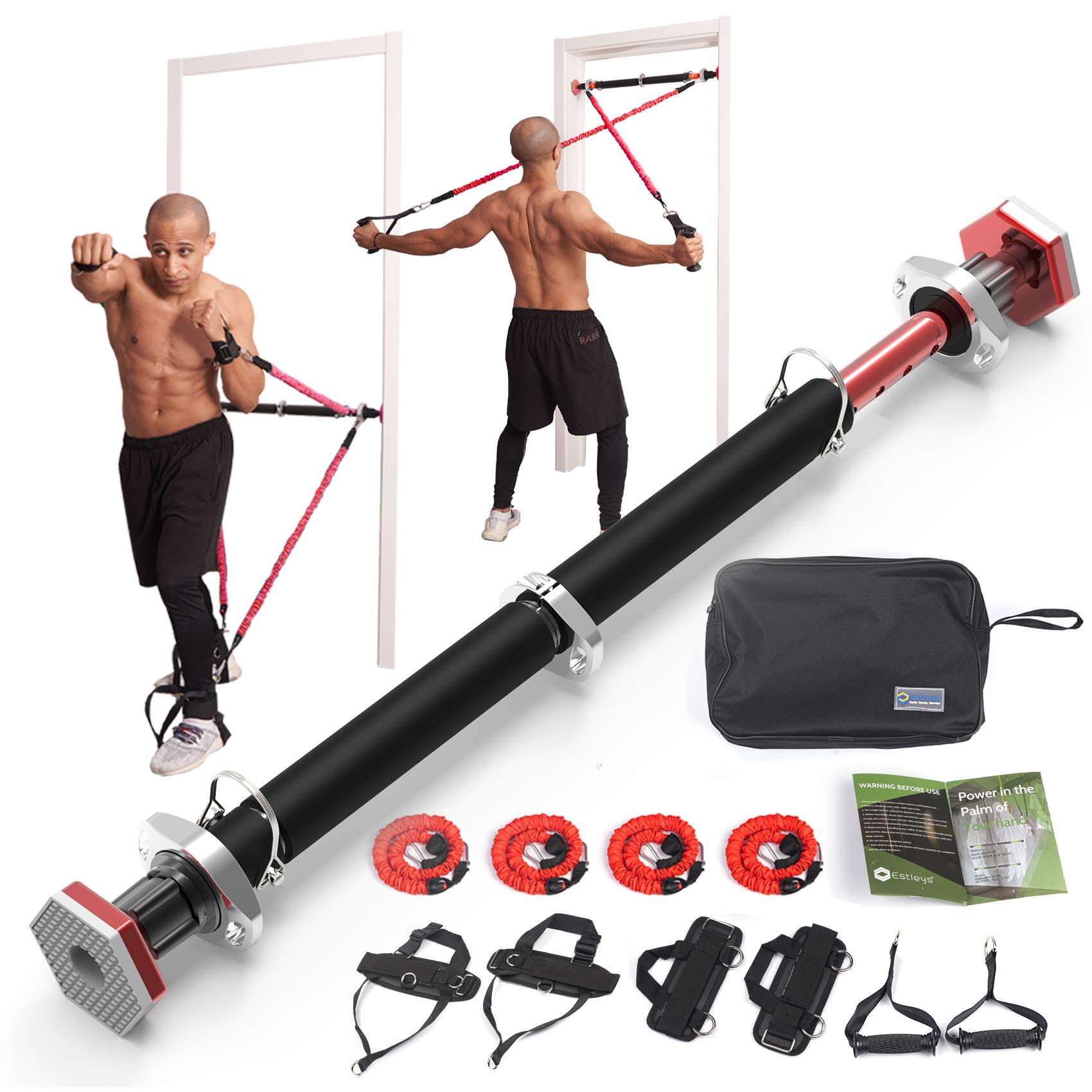 Estleys G3 PRO Full Portable Home Gym Workout Package, Pull Up Bar for Doorway + Resistance Bands, Portable Horizontal Chin Up Bar for Adjustable Width, Build Muscle and Burn Fat