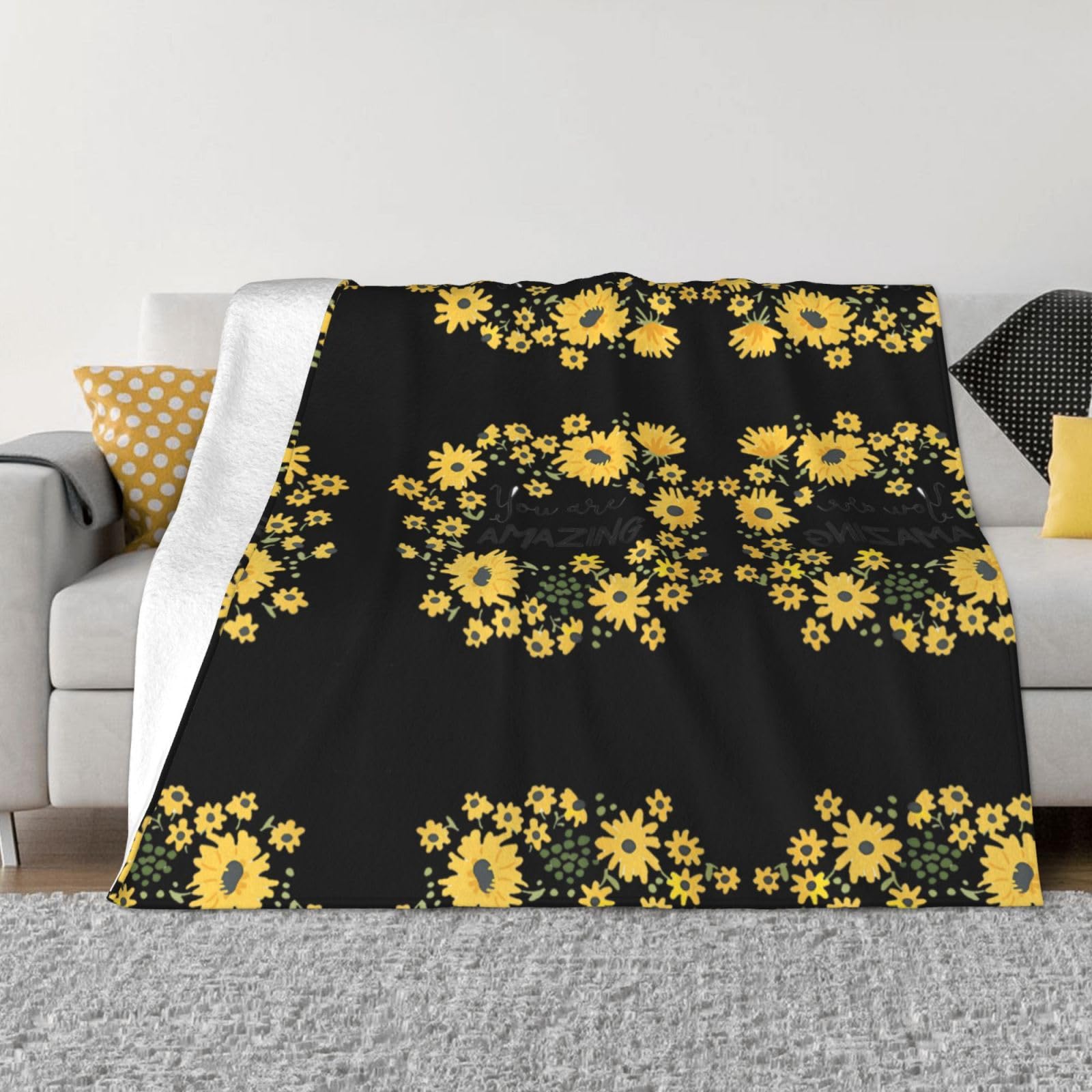 Couverture en flanelle 203x152 cm à motif marguerites sauvages pour grand lit