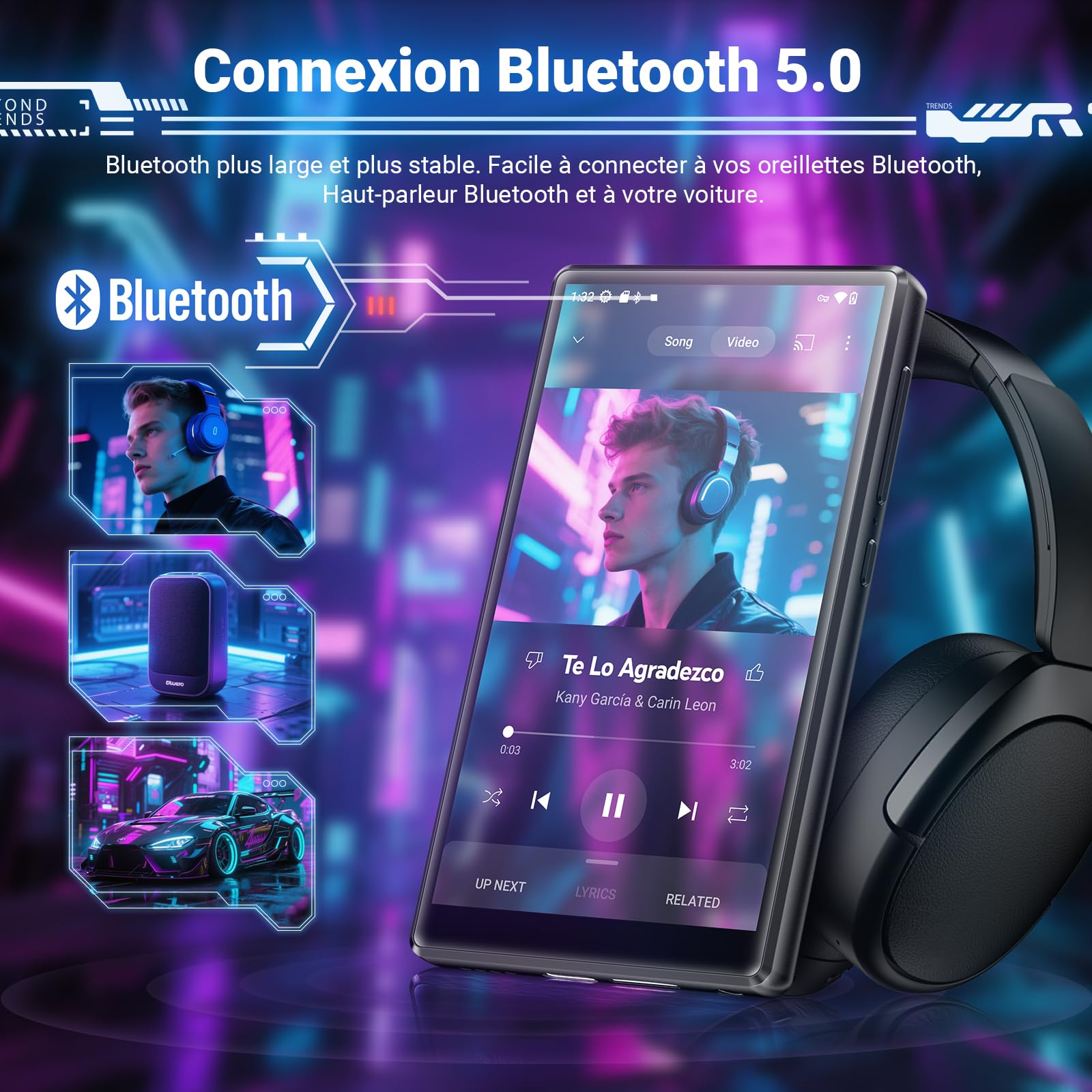 MECHEN Lecteur MP3 Spotify 256 Go Bluetooth WiFi, Android 13 et Streaming Wi-FI, écran IPS 5,0" 1080P, Audible Deezer Amazon Music Préinstallé (X56)