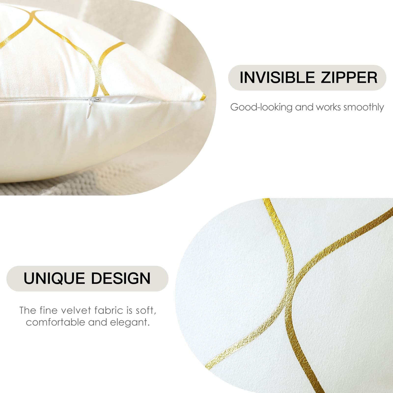 OTOSTAR Set di 4 federe decorative dorate, 40 x 40 cm, in morbido velluto massiccio, per divano, casa, camera da letto (bianco crema)