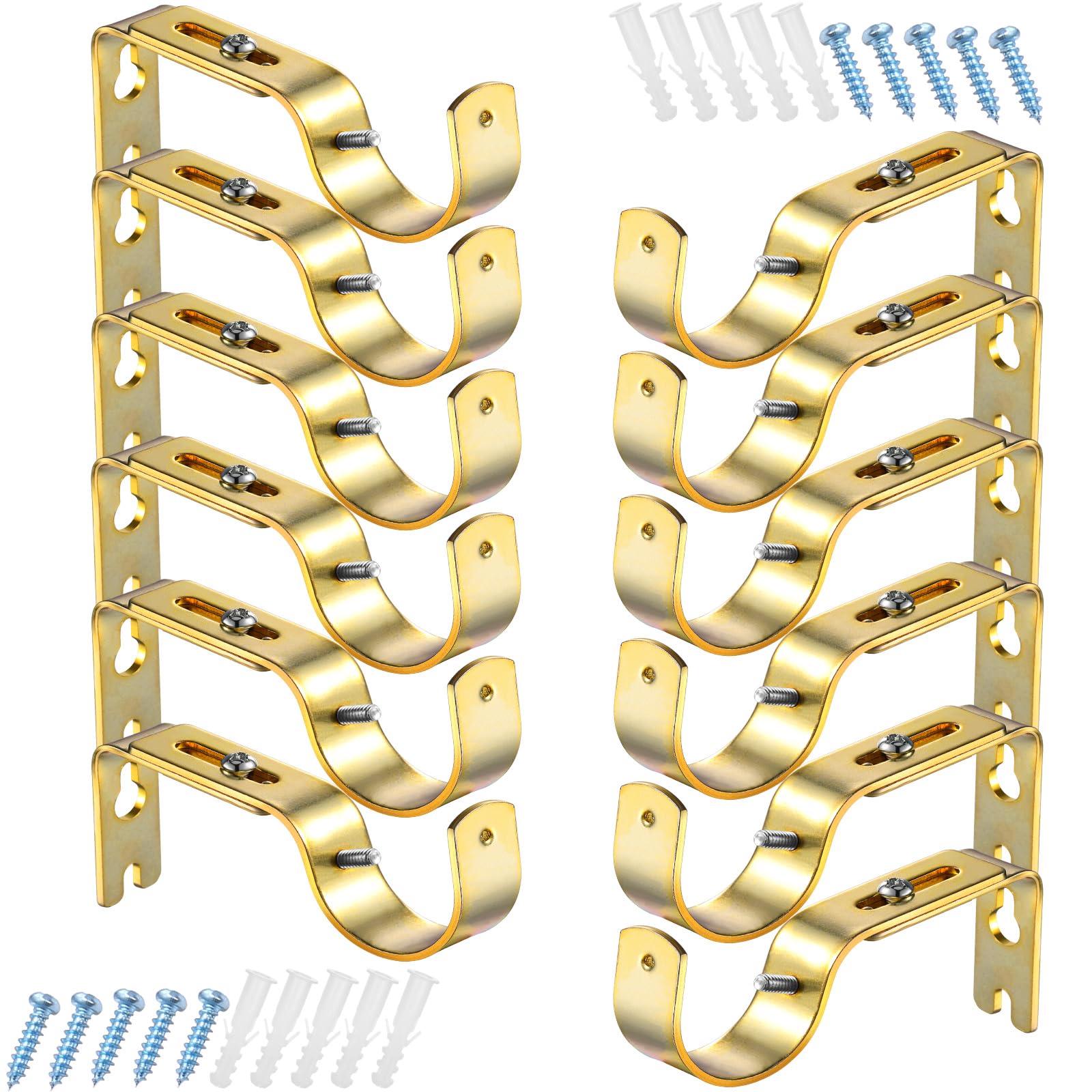 Frienda 12 Pcs Curtain Rod Brackets Adjustable Wall Mounts, Bright Gold