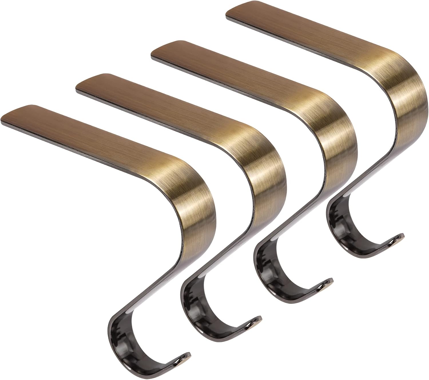 Oubomu 4 Packs Zinc Alloy Holders for Christmas Mantle Fireplace Home Kitchen, Adjustable Christmas Hangers Hooks for Stocking, Non-Slip & Safe Design, Bronze