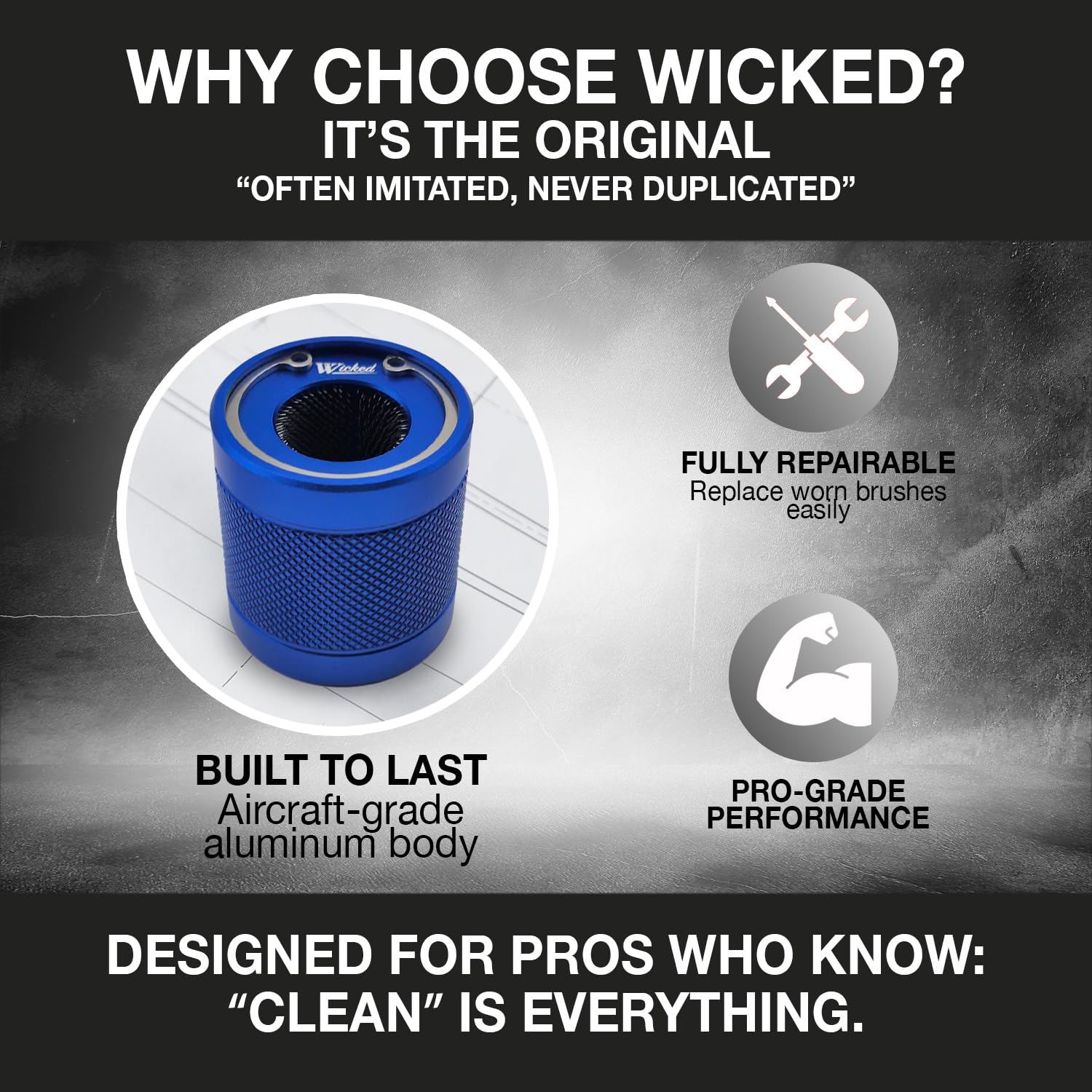 Wicked Wicked - Kit di spazzole per la pulizia di tubi in rame, 2,5 cm, strumento professionale per idraulici, tutti i metalli, resistente costruzione di grado con parti sostituibili