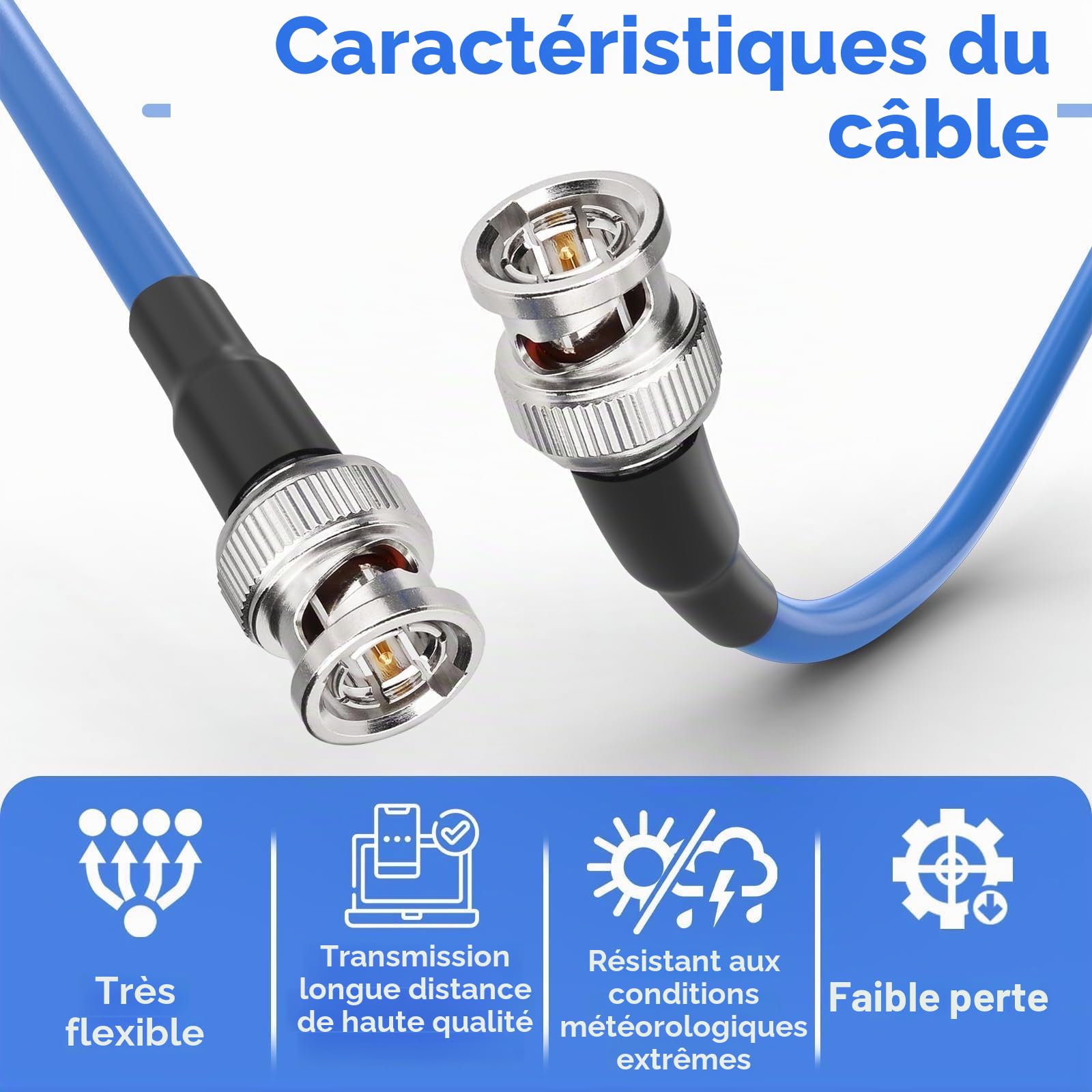 Superbat Câble SDI 10m 3G/6G/12G BNC 75 Ohms Mâle à Mâle RG6