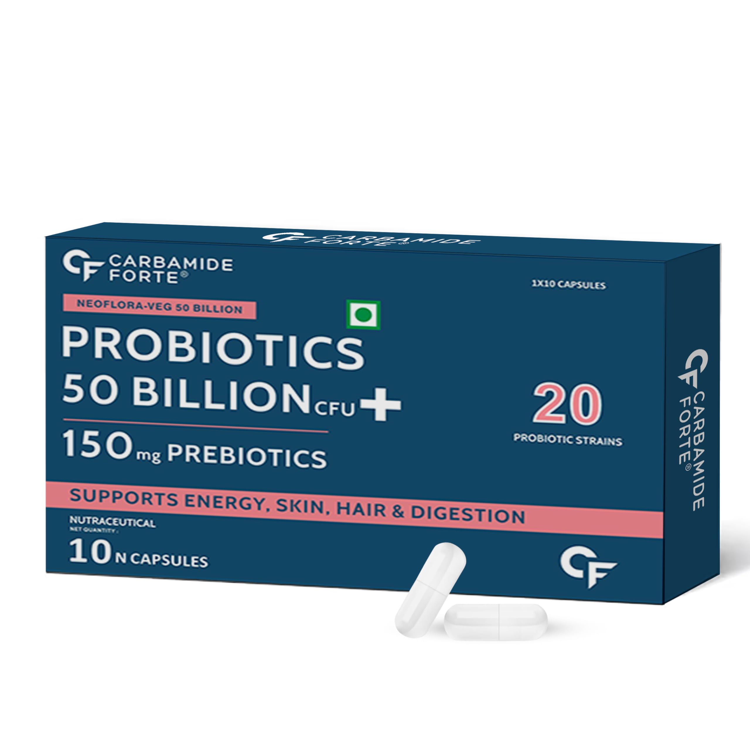 Carbamide Forte Probiotics Supplement 50 Billion CFU for Women & Men | Probiotics for Gut Health Supplement | Support Digestion & Immunity | Gut Health Probiotics – 10 Veg Capsules