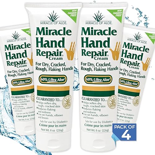 Miracle of Aloe Miracle - Crema reparadora de manos de 8 onzas, loción curativa de aloe vera para manos secas y agrietadas con 60% gel de aloe ultra