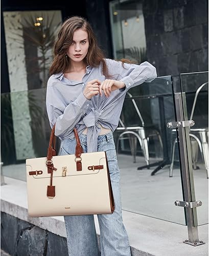 Miniatura 33 de Telena Laptop Tote Bag for Women, 15.6 Inch Shoulder Tote Bag Leather Briefcase for Women, Large Capacity Handbag Bags