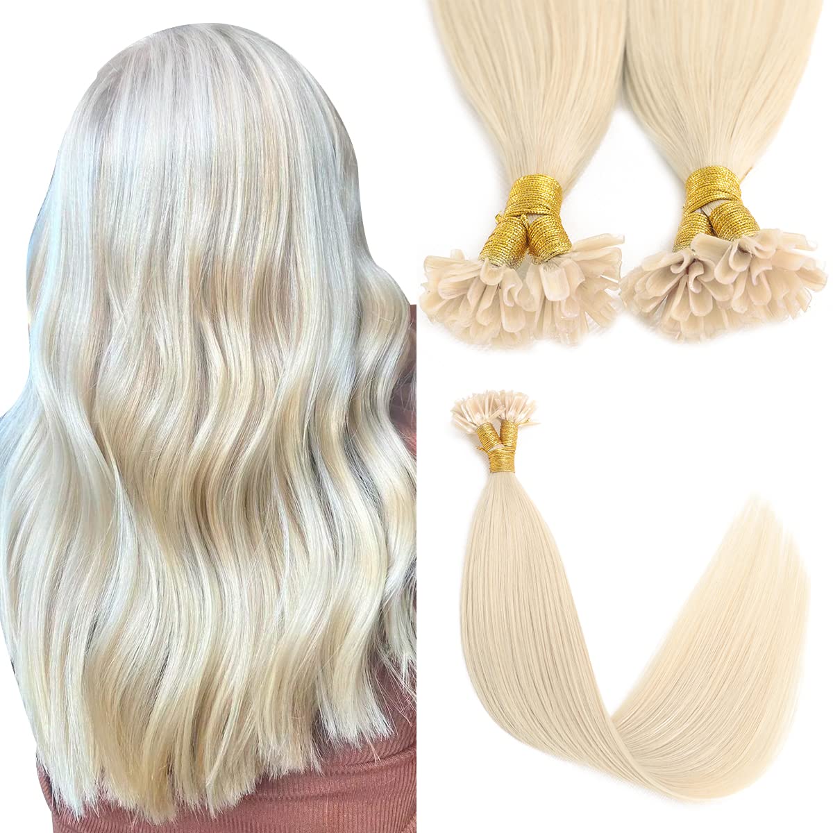 Sindra Blonde U Tip Hair Extensions Platinum Blonde 16 Inch 40g Straight Pre Bonded Fusion Extensions Real Human Hair 50 Strands #60 16inch