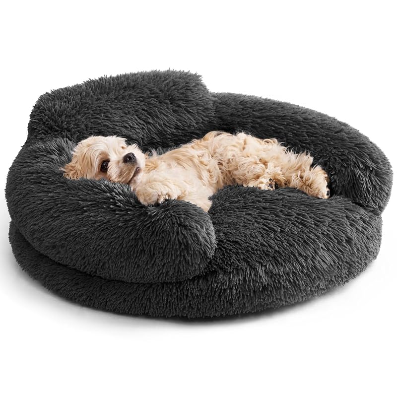 Cama Donut para Gatos e Cães EHEYCIGA em Pelúcia Sintética Lavável, Dark Grey, 66,04 x 66,04 x 19,05 cm