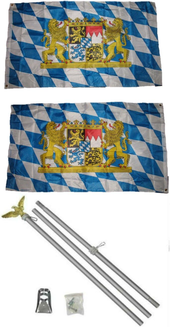 AES Bavaria Lions and Crest 3'x5' Polyester 2 Ply Double Sided Flag with 6' Aluminum Flag Pole Kit with Eagle Topper