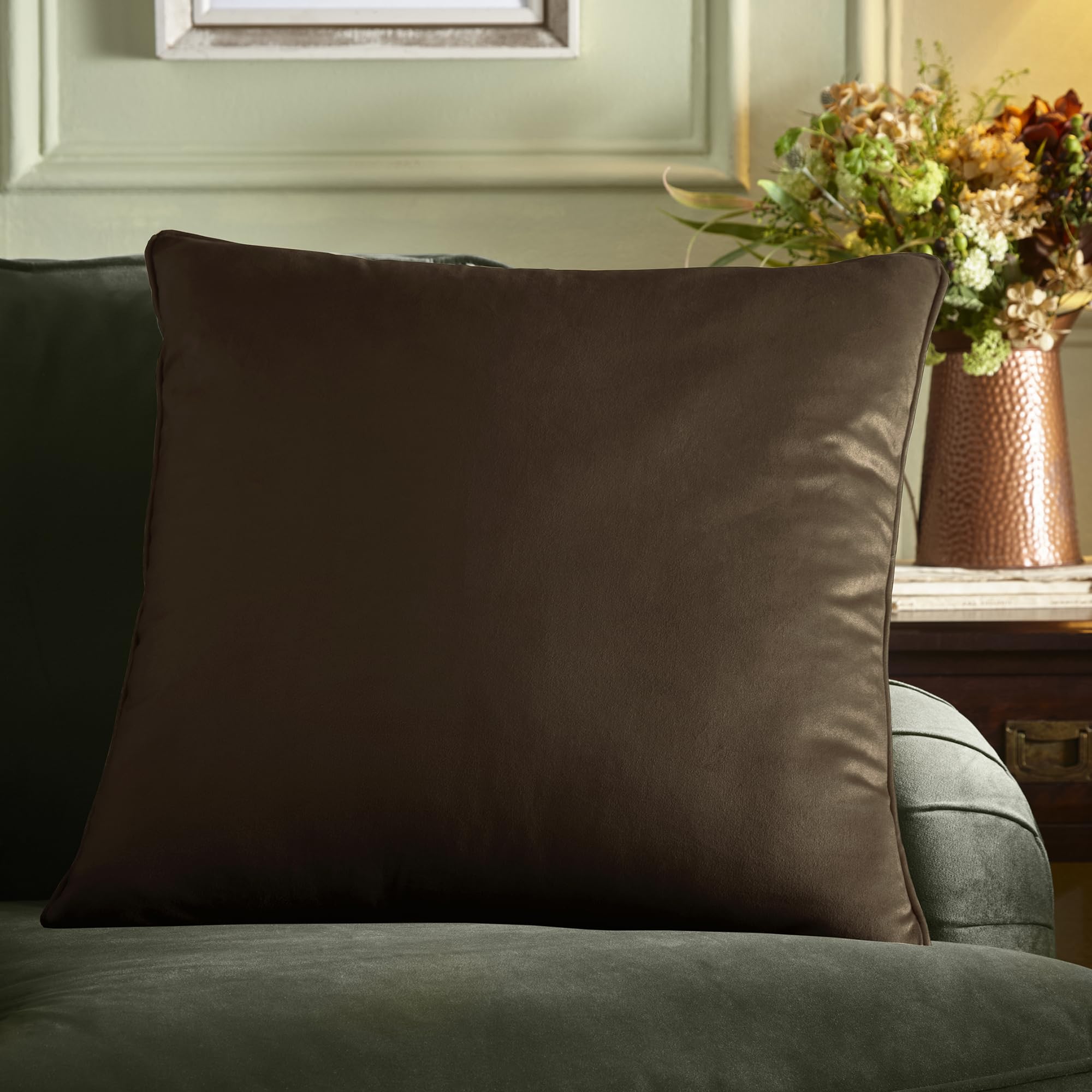 B&Q -  Harlan Velvet Brown Filled Cushion