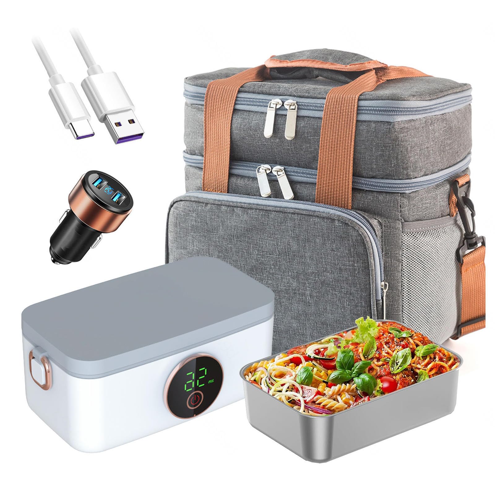 Fiambrera Electrica Coche Recargable E Inalámbrico, Calentador para Comida Portátil Y con Batería De 16000 mAh, Fiambrera Trabajo