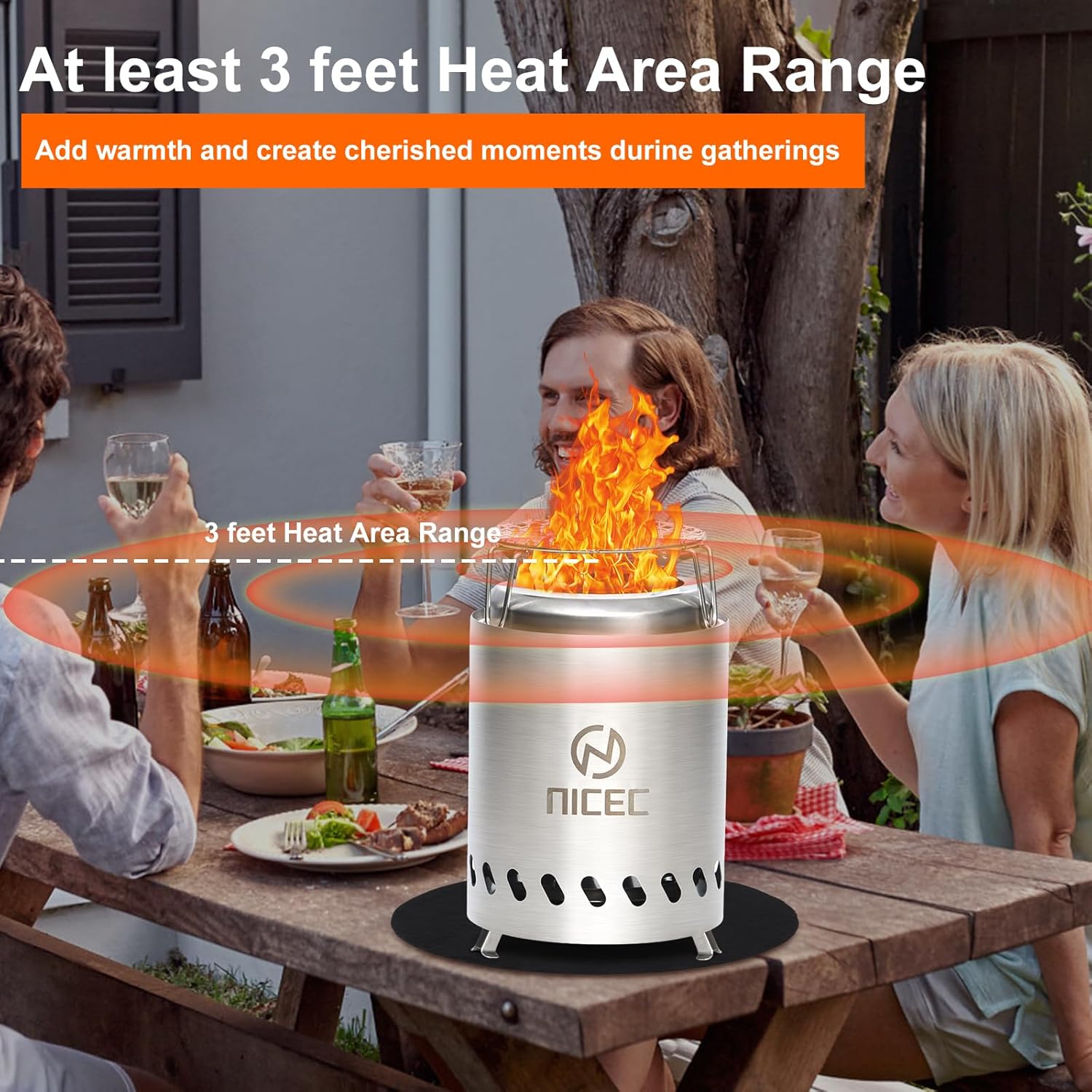 Nice C Fire Pits, 5.5 Inch Smokeless Fire Pits, Portable Fire Pit, Outdoor Fire Pit, Tabletop Fire Pit, Wood Buring Fireplaces, Stainless Steel, with Grill Grate, Removable Ash Tray & Carry Bag