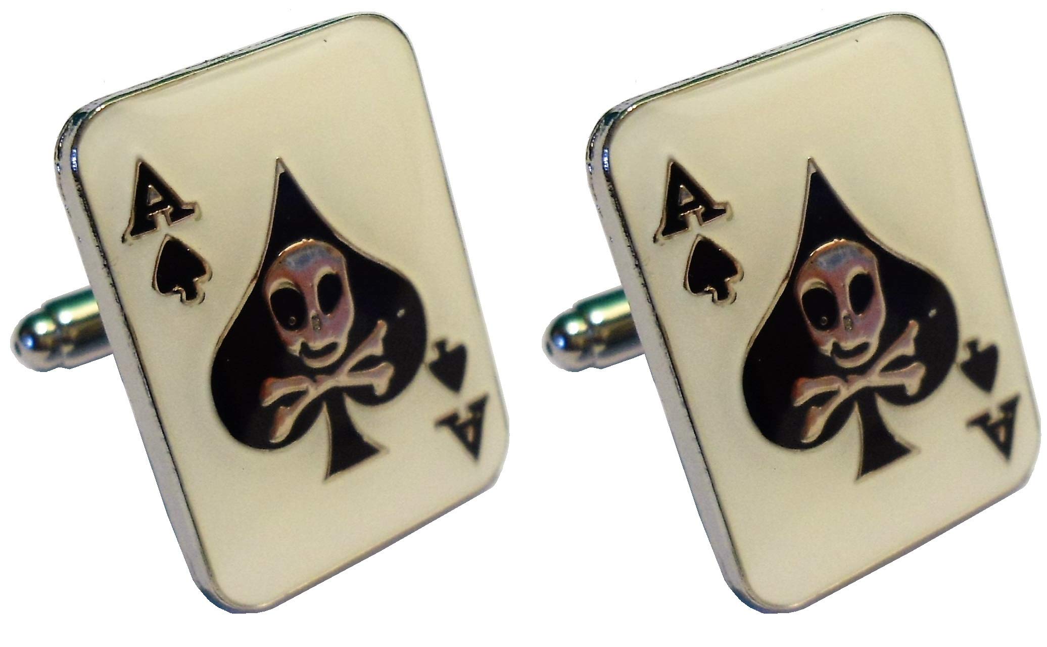 Ace of Spades Skull & Crossbones Death Biker Military Metal Enamel Cufflinks