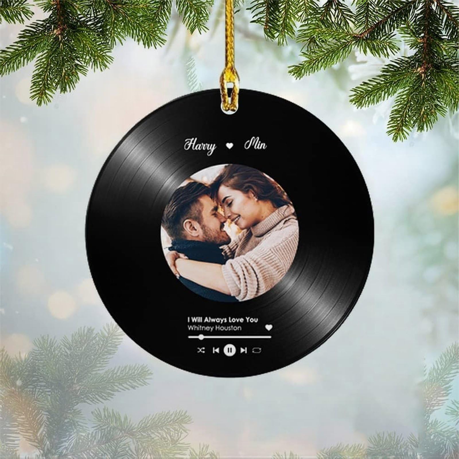 Luckluccy Vinyl Ornament,Personalized Custom Photo Vinyl Record Ornament,Music Lovers,Couples,Christmas Tree Decor