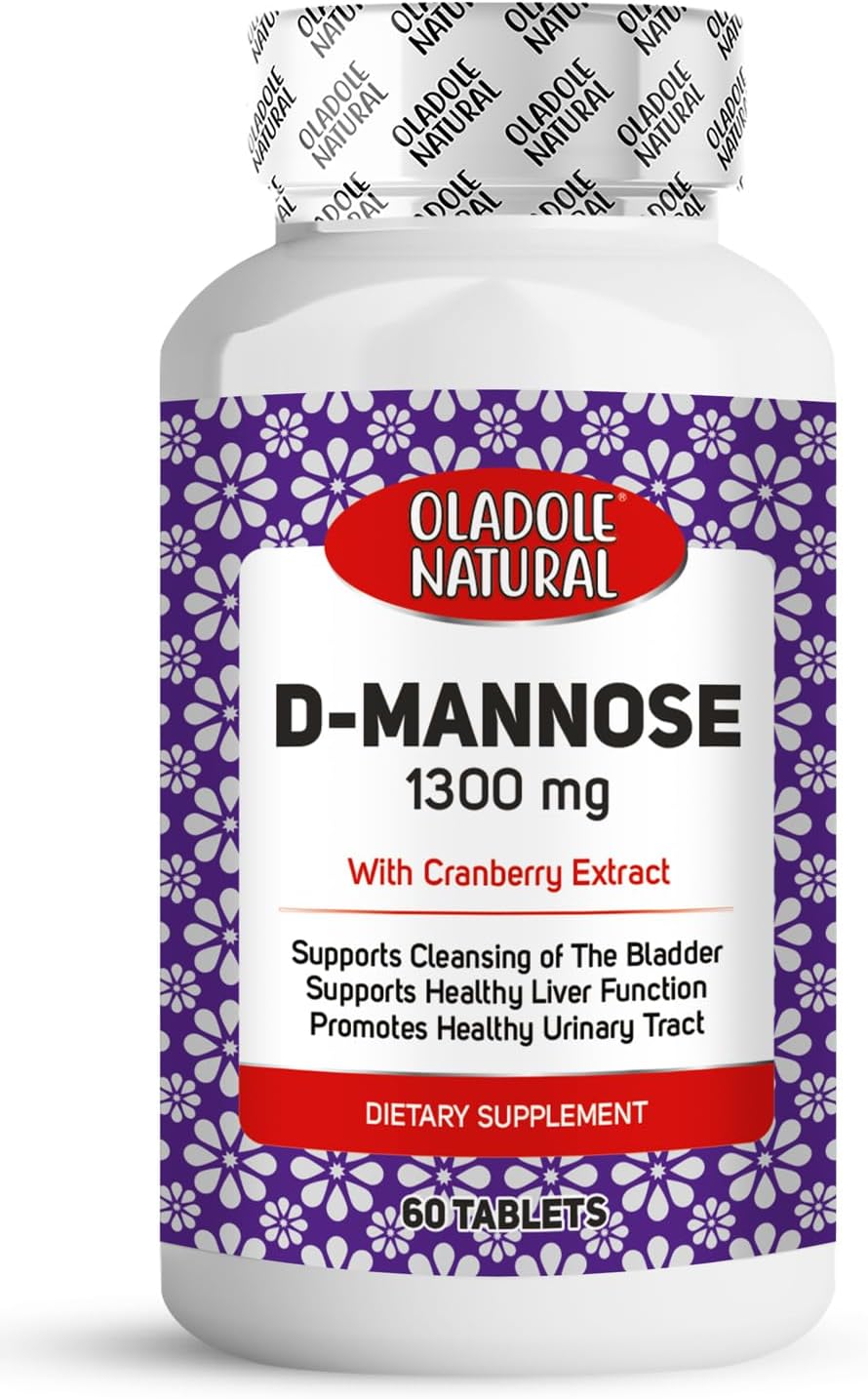 Oladole Natural D-Mannose- 1300mg (60 Tablets) | Urinary Tract Health Support, Bladder & Kidney Health, Digestive Health, Boost Energy & Immunity & Reduce Lower Blood Sugar | Non- GMO, Gluten Free