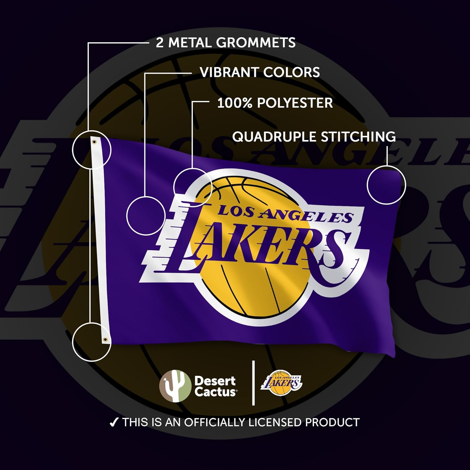 Desert Cactus Los Angeles Lakers Flag LA Lakers NBA National Basketball Association 100% Polyester Indoor Outdoor 3x5 feet Flags (Flag M) - Image 4