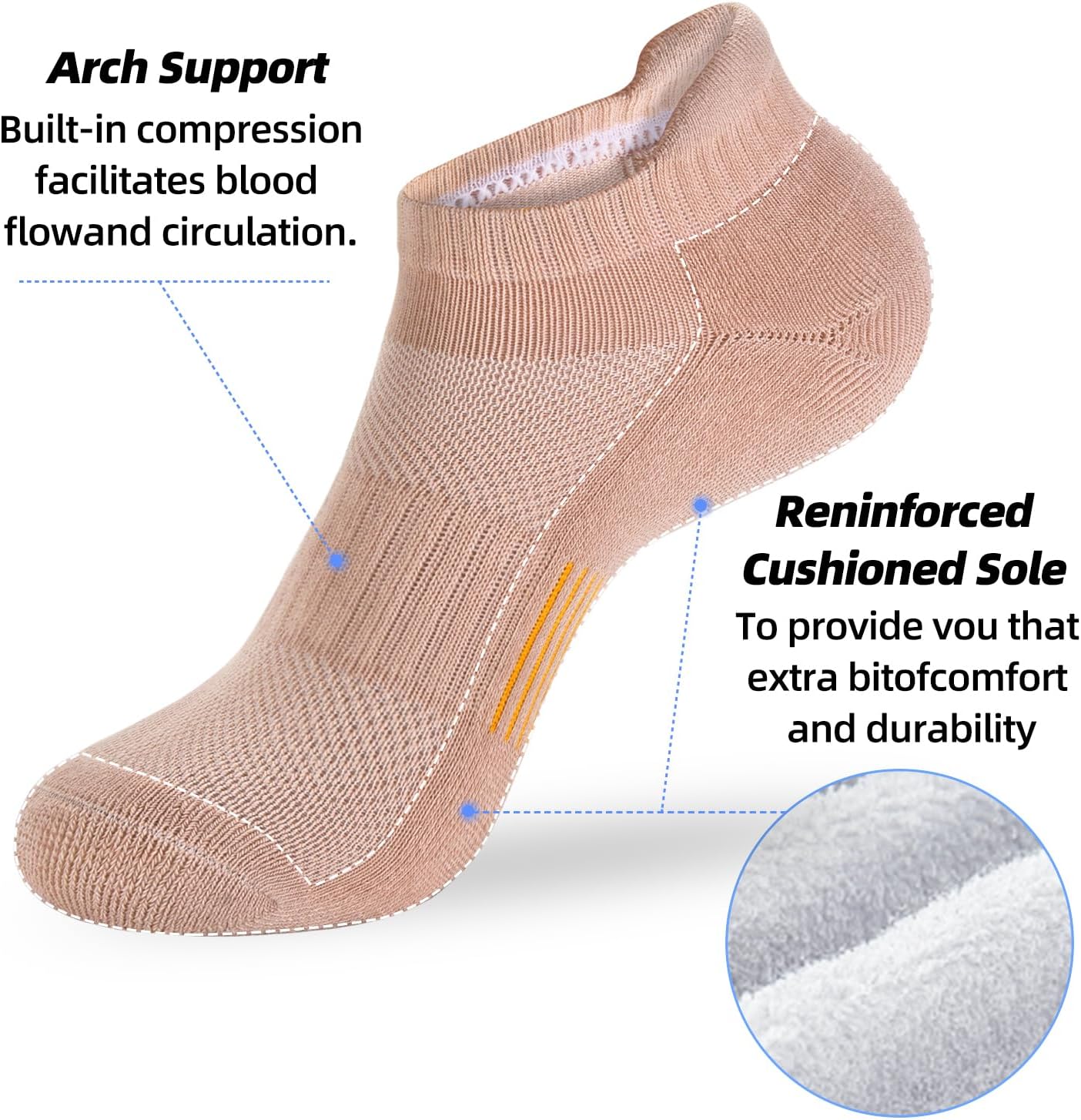 ATBITER Womens Ankle Socks 6 Pairs Cushioned Running Athletic No Show Socks With Tab - Image 3