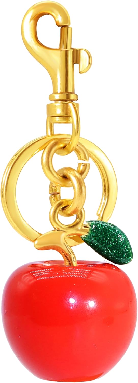 Cherry Fruit Keychain Gold Bag Charms for Handbags Glitter Cherry Key Chain Cute Metal Purse Charms Gold Silver Gold Red With Green Leave