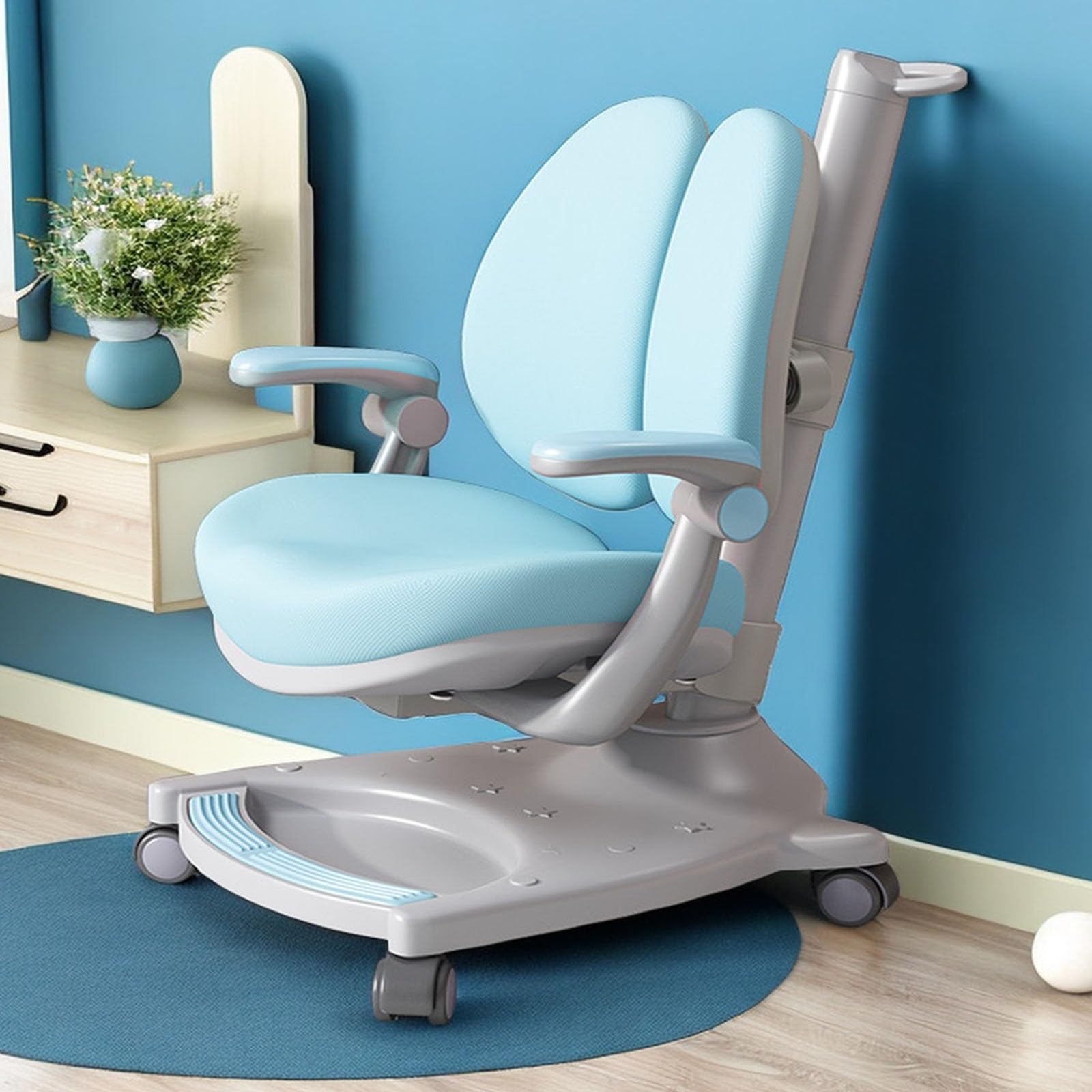 Krzesło biurowe komputerowe- Obrotowe krzesło biurowe dla dzieci z regulowanym oparciem i niskim oparciem, krzesło do nauki dla dzieci z regulacją wysokości, ergonomiczne krzesło biurowe dla dzieci do