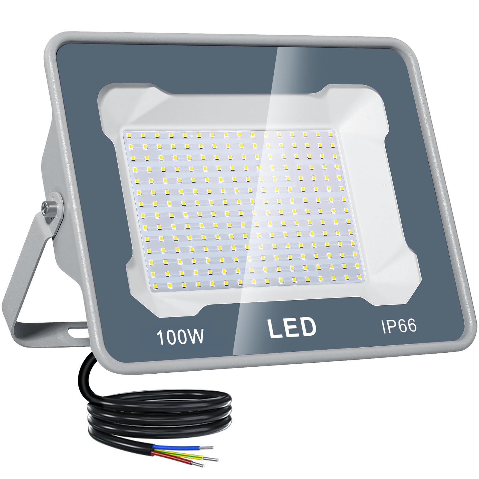 CREATESTAR Faretto Led da Esterno 100W, Faretti Led Esterni 6500K 10000LM luce bianca fredda, IP66 Impermeabile Faro Esterno per sportivo magazzino garage giardino parcheggio campo cortile 1 Pezzi