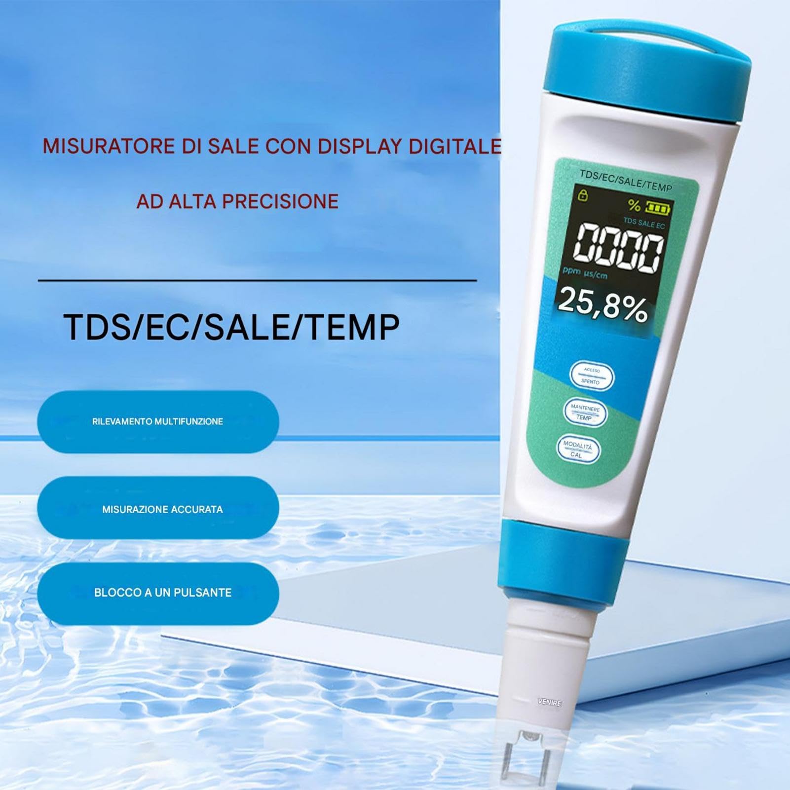 Medidor de prueba de agua, medidor de salinidad para acuario Kit de prueba
