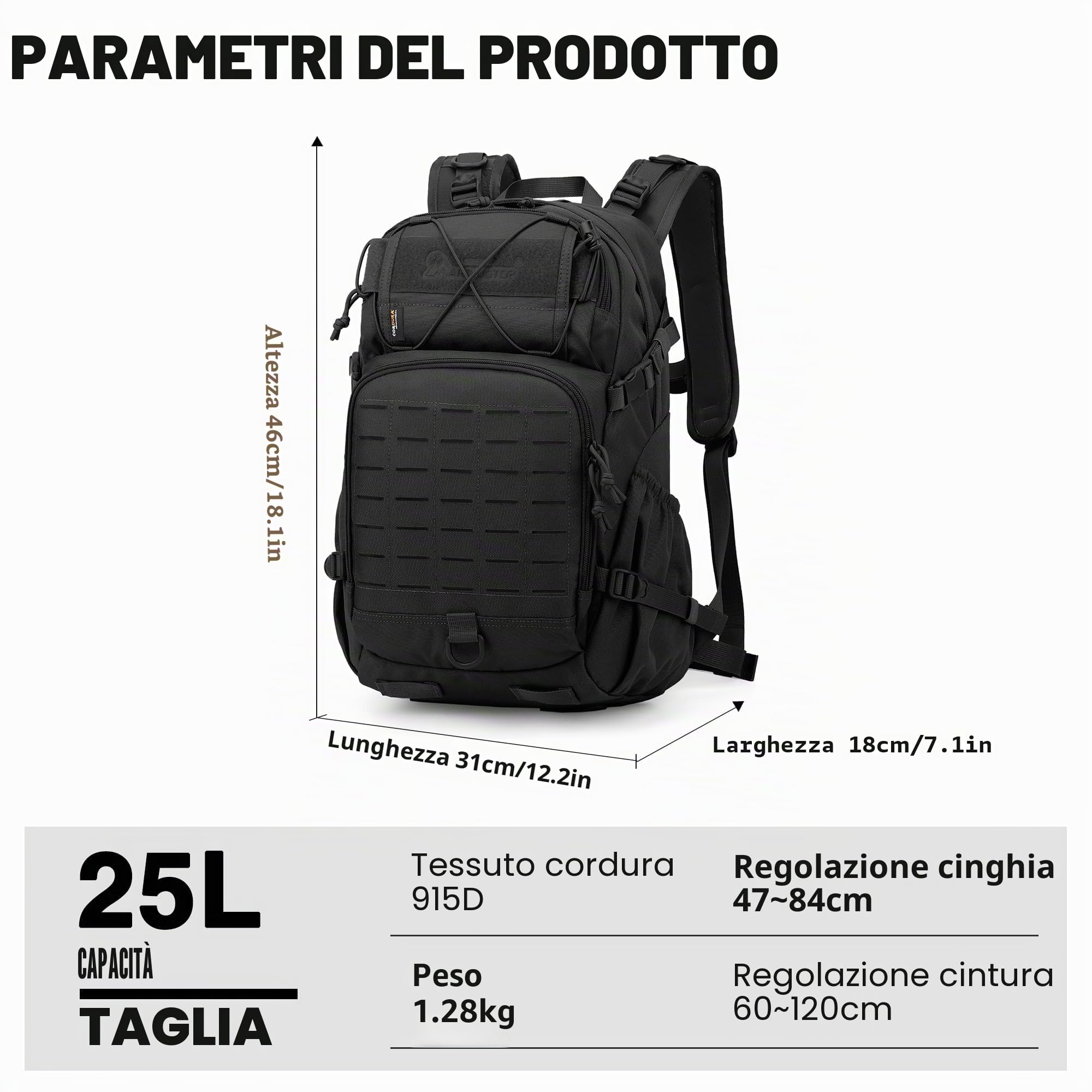Mardingtop Zaino tattico da 25 l, per escursioni, viaggi, trekking