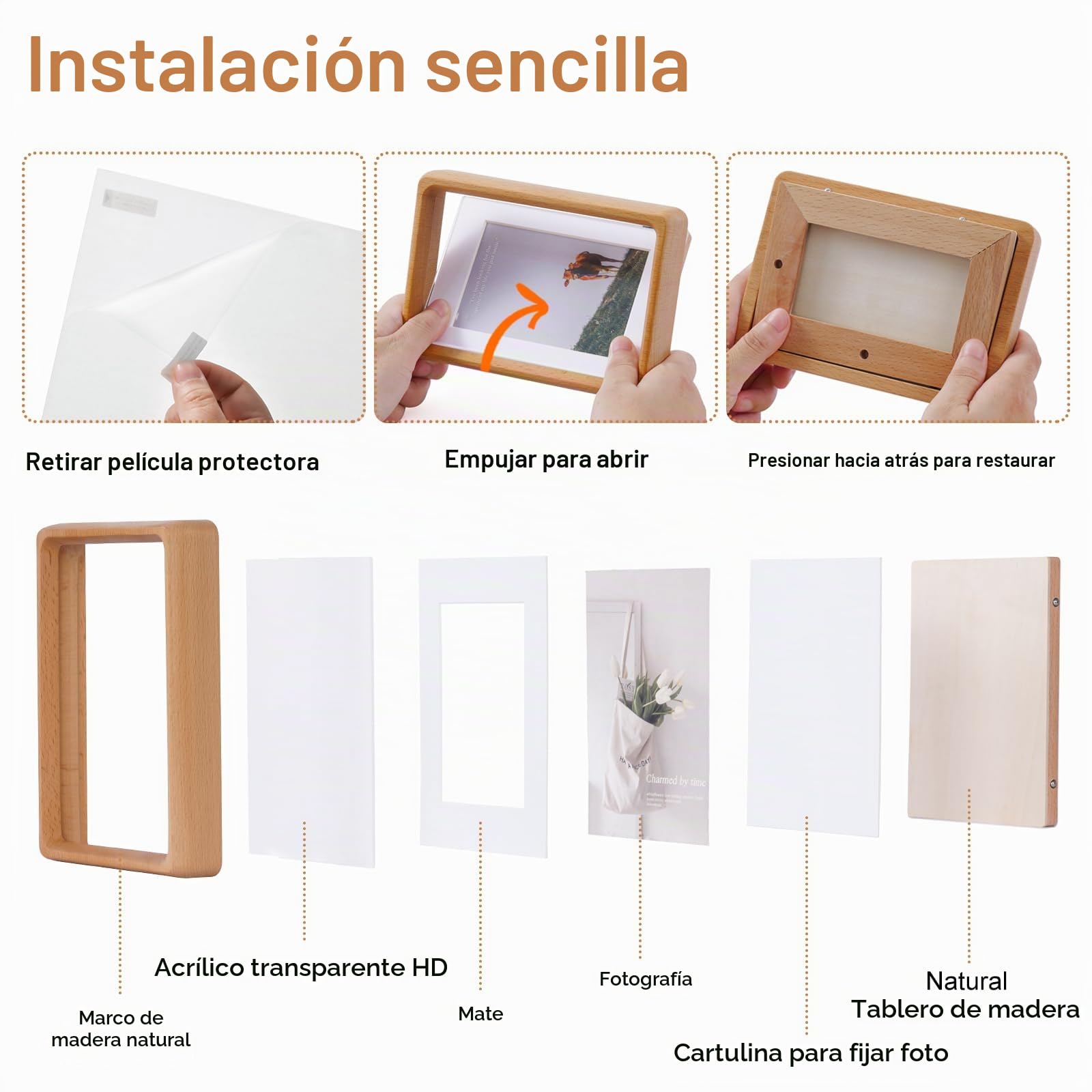 Marco de Fotos de Madera 15x20 cm, Portafotos 6x8 pulgadas, con paspartú para Fotos de 4x6 pulgadas (10x15cm), Montado en Mesa o Pared (Madera de Haya)