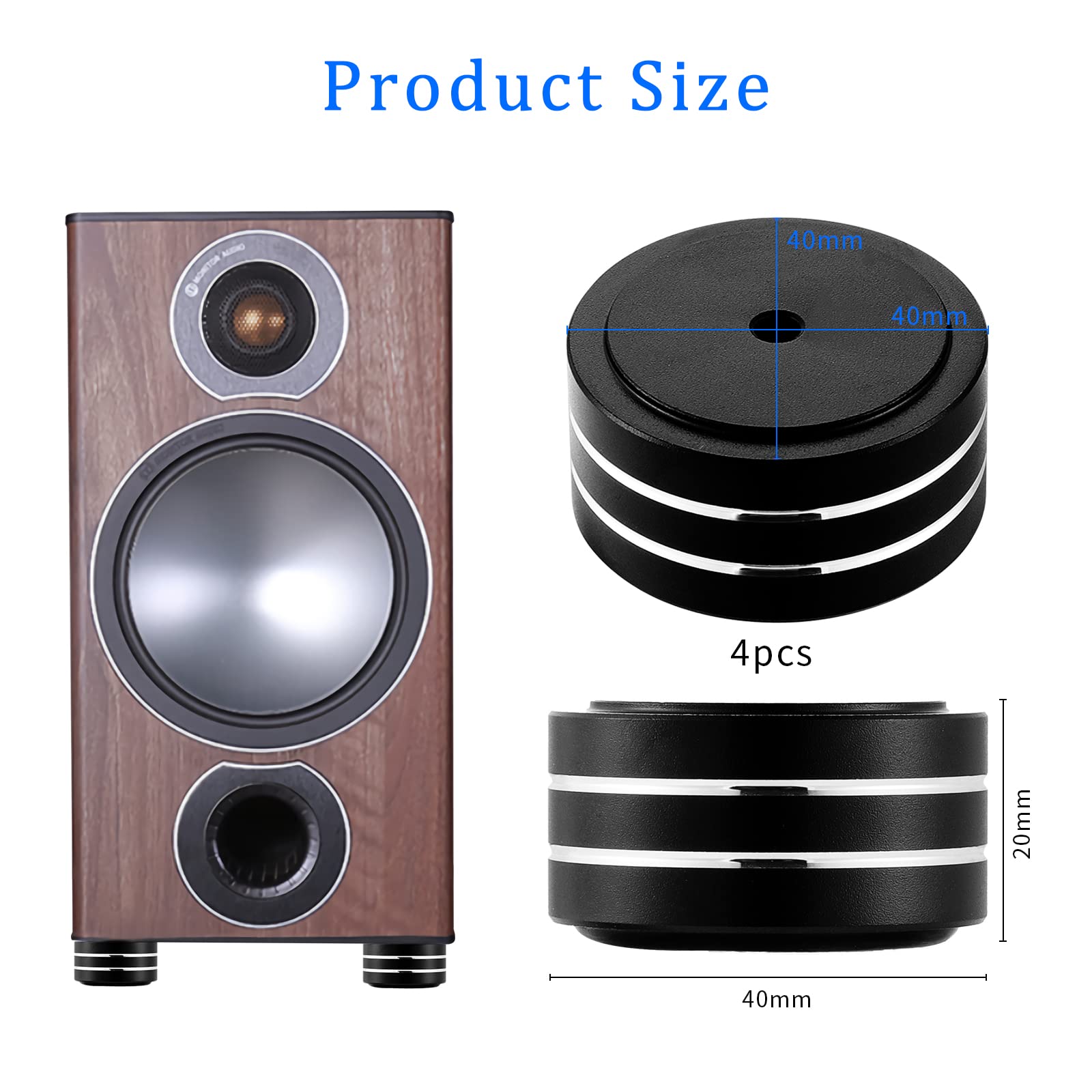 Piedini per Amplificatore 40x20mm Cono in Lega di Alluminio Isolamento per Altoparlanti HiFi Audio 4 Pezzi