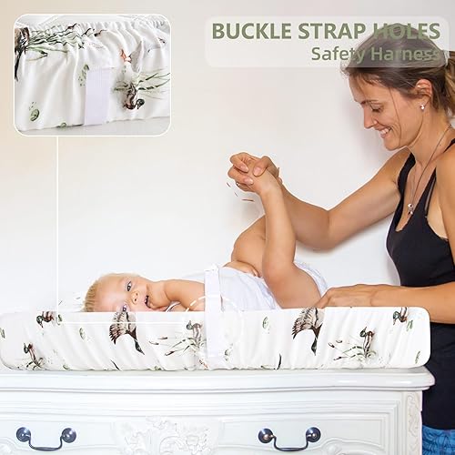 Miniatura 10 de LifeTree Funda para cambiador de pañales para niños y niñas, sábanas ajustables de muselina suave, mezcla de algodón de bambú de 16 x 32 pulgadas,