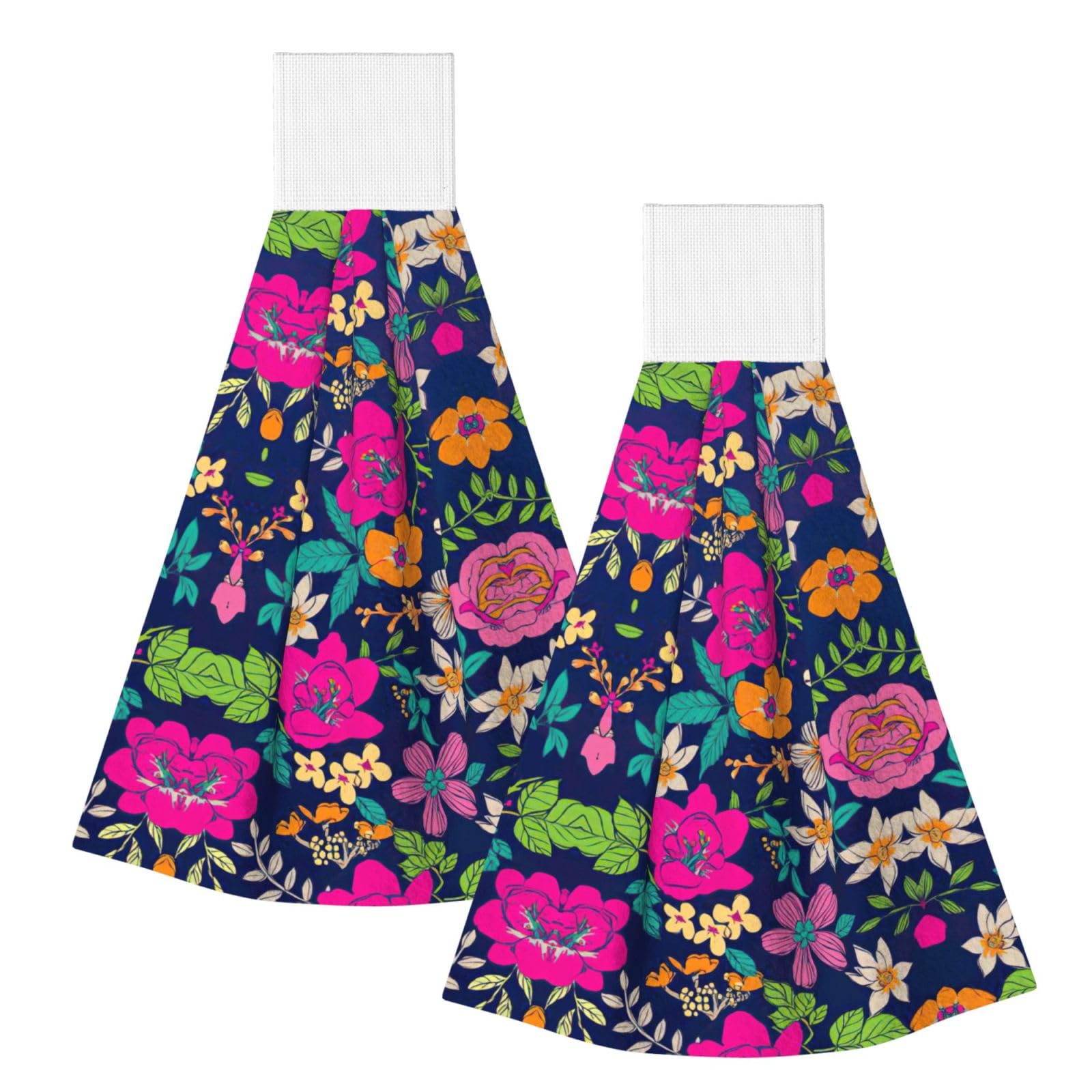 DUWAA Flowers Print Hanging Hand Towel Quick Dry Bathroom Towel Soft Kitchen Towel