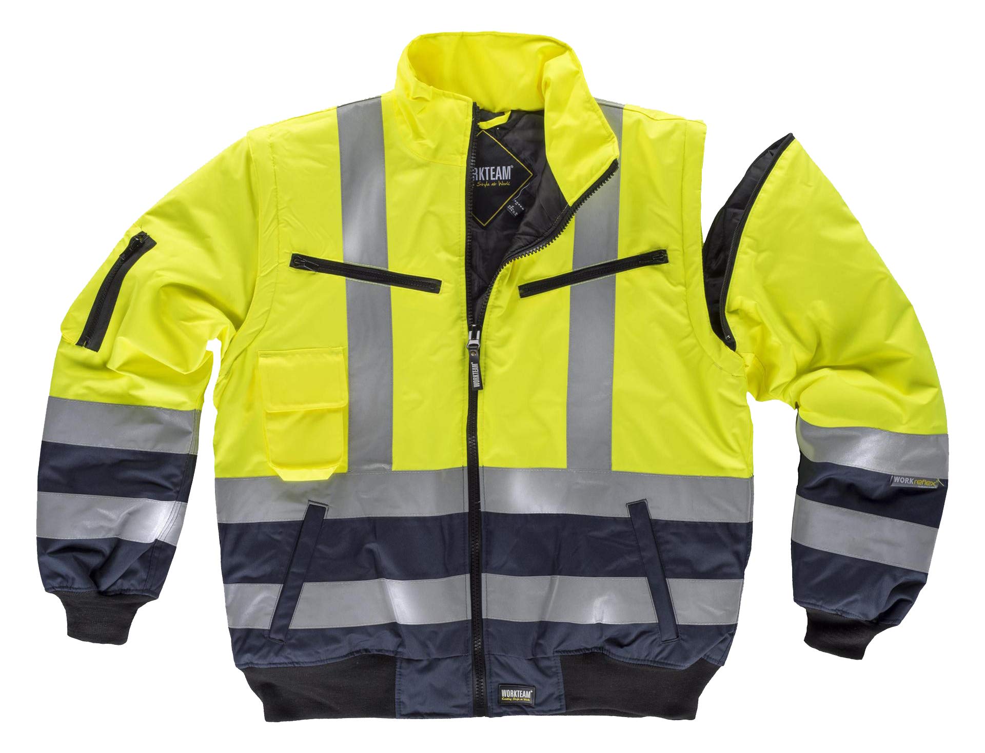 WORKTEAM Cazadora Piloto Alta Visibilidad Impermeable Clase 2 con Mangas Desmontables