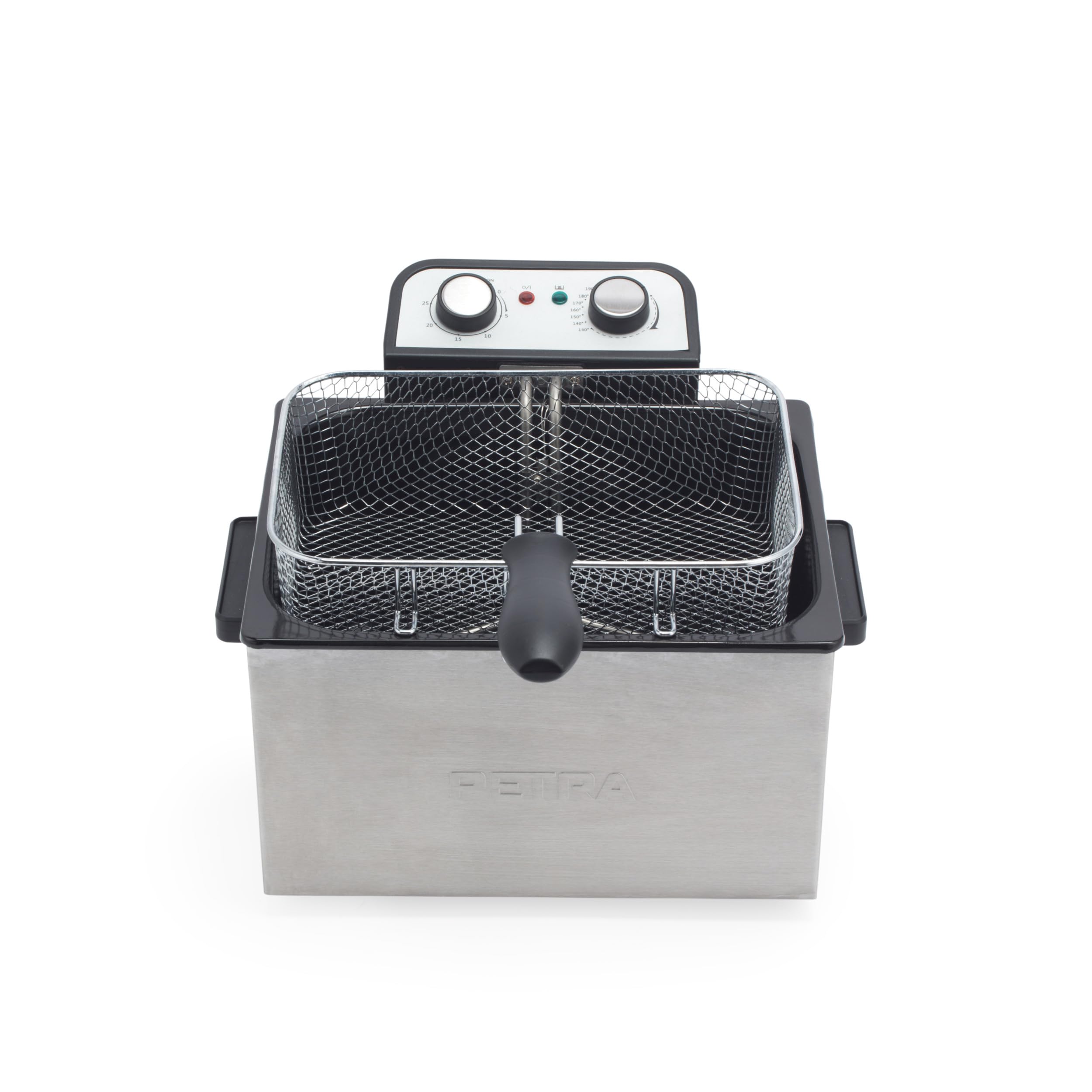 Friggitrice ad Olio Profondo Petra da 5L – Grande Cestello in Filo Metallico e 2 Piccoli Cestelli, Manico Staccabile, Temperatura Regolabile, Finestra di Visualizzazione, 3000W, PT6266VDE