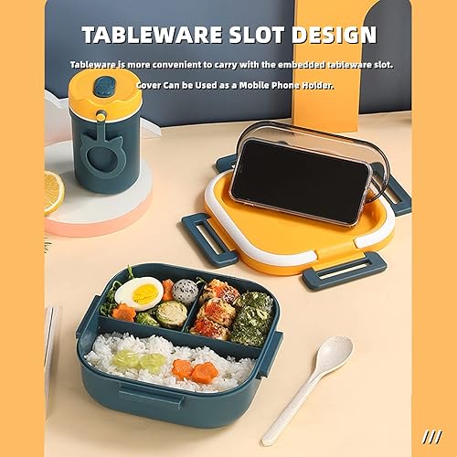 Miniatura 2 de Chchmu Lonchera Bento con compartimentos portátil con asa a prueba de fugas para ensalada con cubiertos, para el trabajo, picnic, viajes,