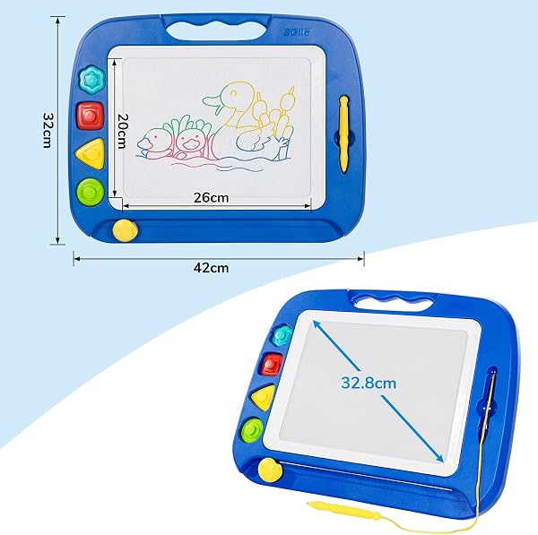 SGILE Große Magnetische Maltafel Zaubertafel Kinder, Magnet Magnettafel mit 4 Stempeln, Kreatives Spielzeug ab 2 Jahren, Geschenk für Jungen & Mädchen 1 2 3 4 Jahre, 42 x 32 cm, Blau - 2