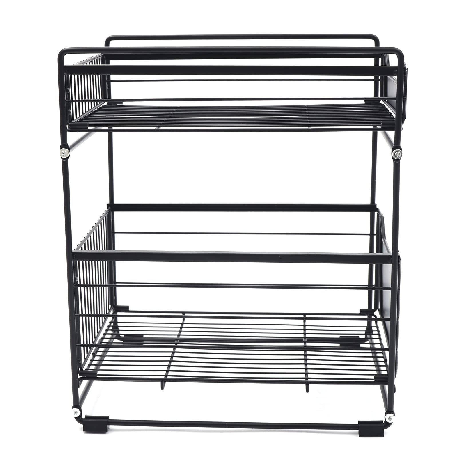OUKANING 2-poziomowy organizer do zlewozmywaka, 37,4 x 28,2 x 44 cm, regał kuchenny z wysuwanym koszem i regałem na przyprawy, metalowy regał pod umywalkę, regał pod umywalkę, regał na przyprawy do