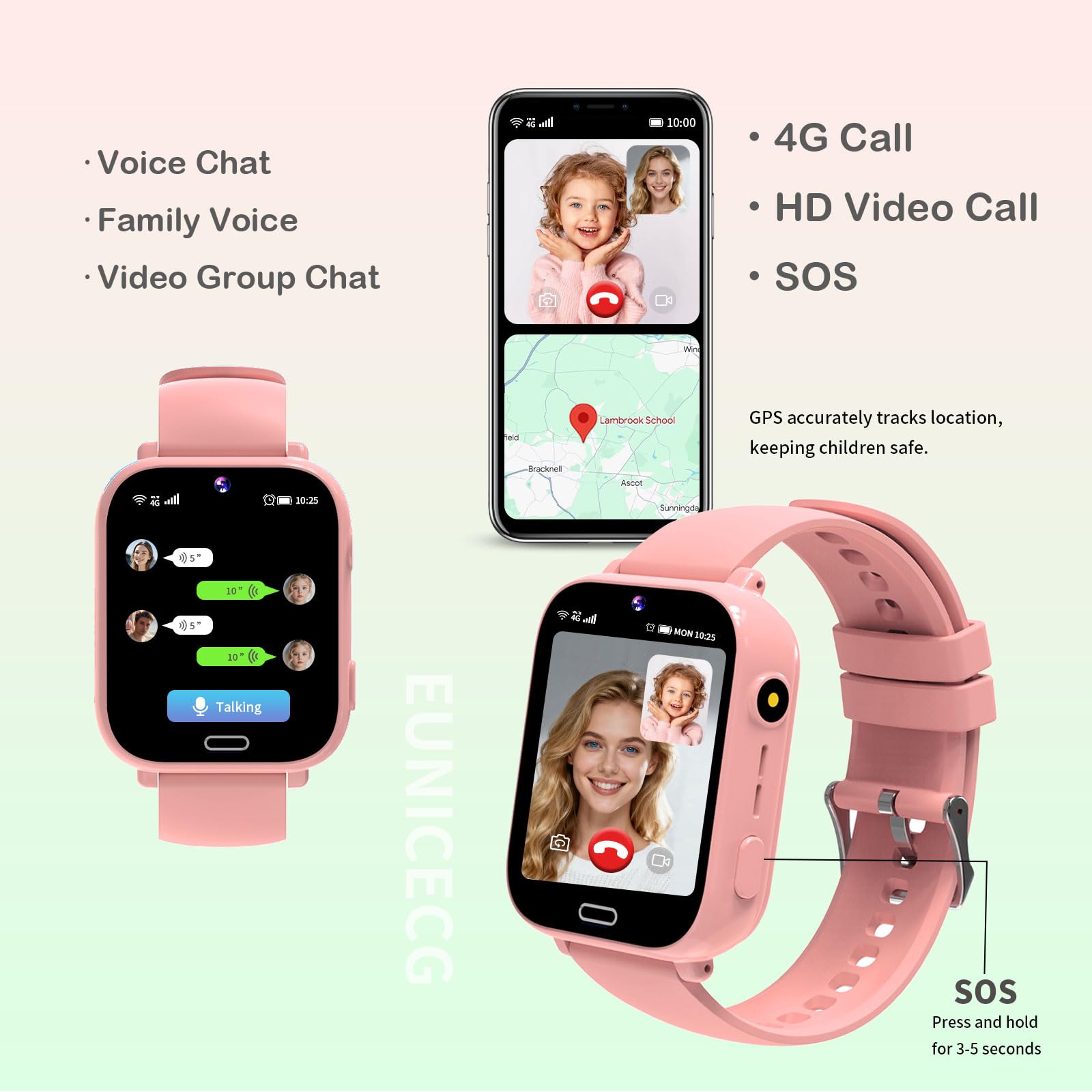 4G Smartwatch dla Dzieci z GPS Lokalizować Połączenie Wideo Telefony Model Klasy Czat Głosowy Gry Budzik SOS Kalkulator - Zegarek dla Dziecka Chłopców Dziewcząt Urodziny Prezenty