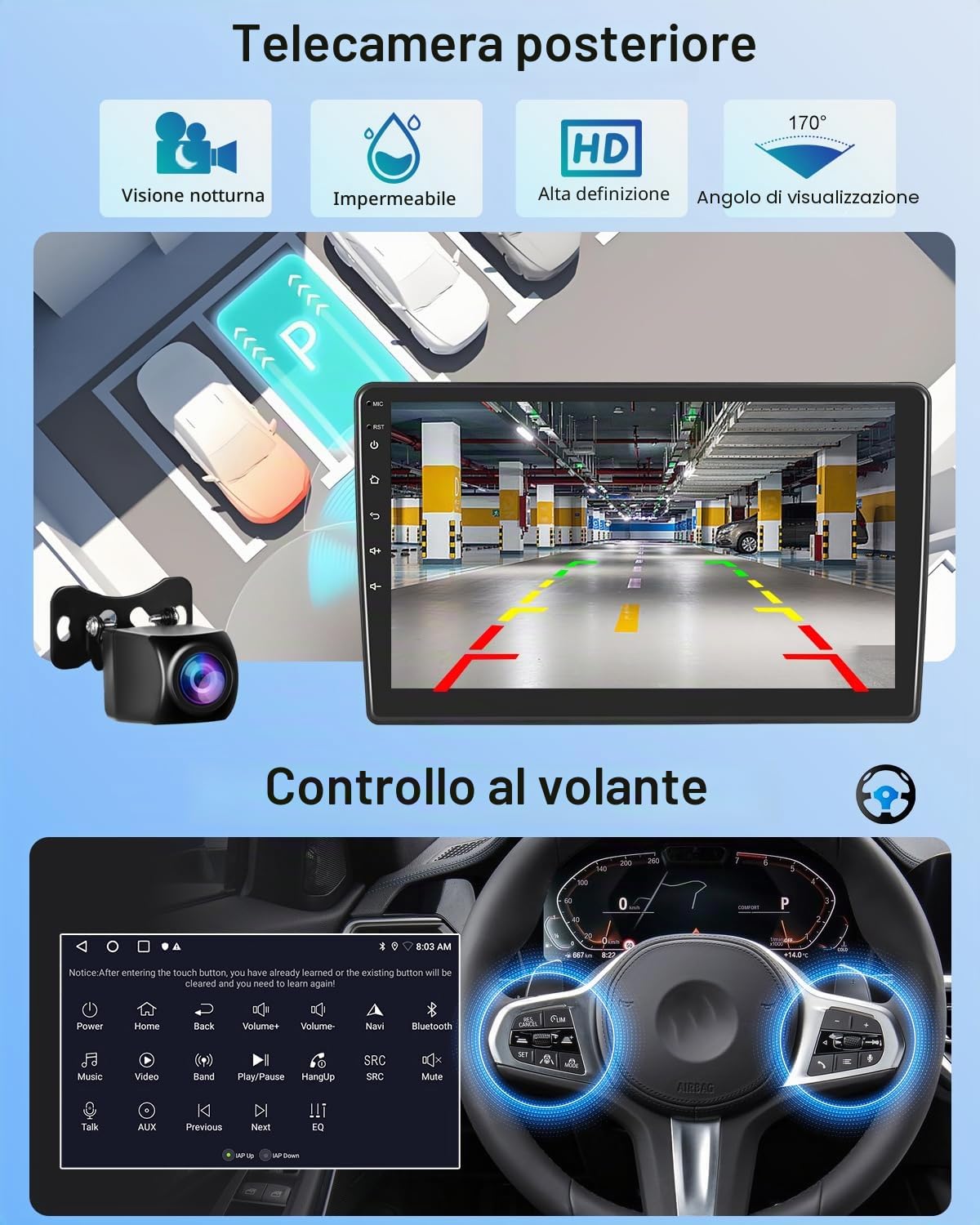 2G+64G Android Autoradio per Toyota Auris 2006-2011 con Senza fili Carplay | Android Stereo con Android Auto WiFi EQ GPS Mirror Link FM RDS + Telecamera posteriore