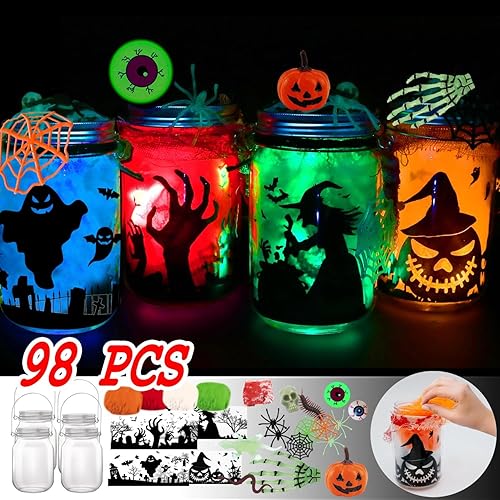 Miniatura 3 de Paquete de 4 faroles de bricolaje de Halloween para manualidades, suministros de decoración de regalos, manualidades de Halloween para niños de 4 a