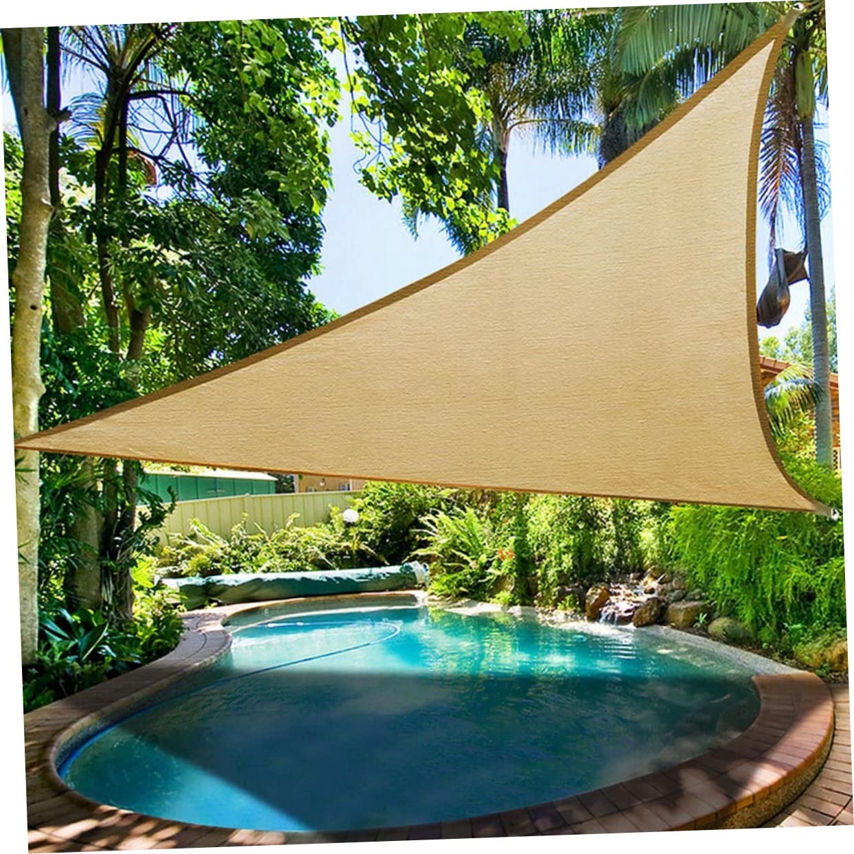Voile D'ombrage Triangulaire PE Anti-UV avec Corde Fête | Installation Facile, Beige, Jardin et Pelouse, Usage Toutes Saisons, Résistance Renforcée