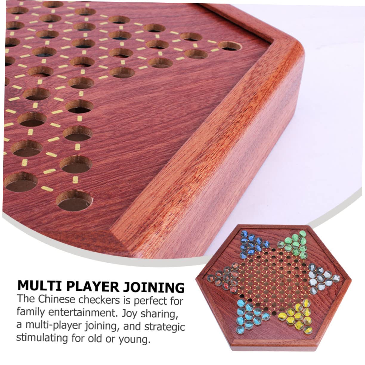 IMIKEYA Jeu de Dames Chinoises Bois avec Billes de Verre Jeu de Plateau pour Garçon Fille à Joueurs Divertissement Familial