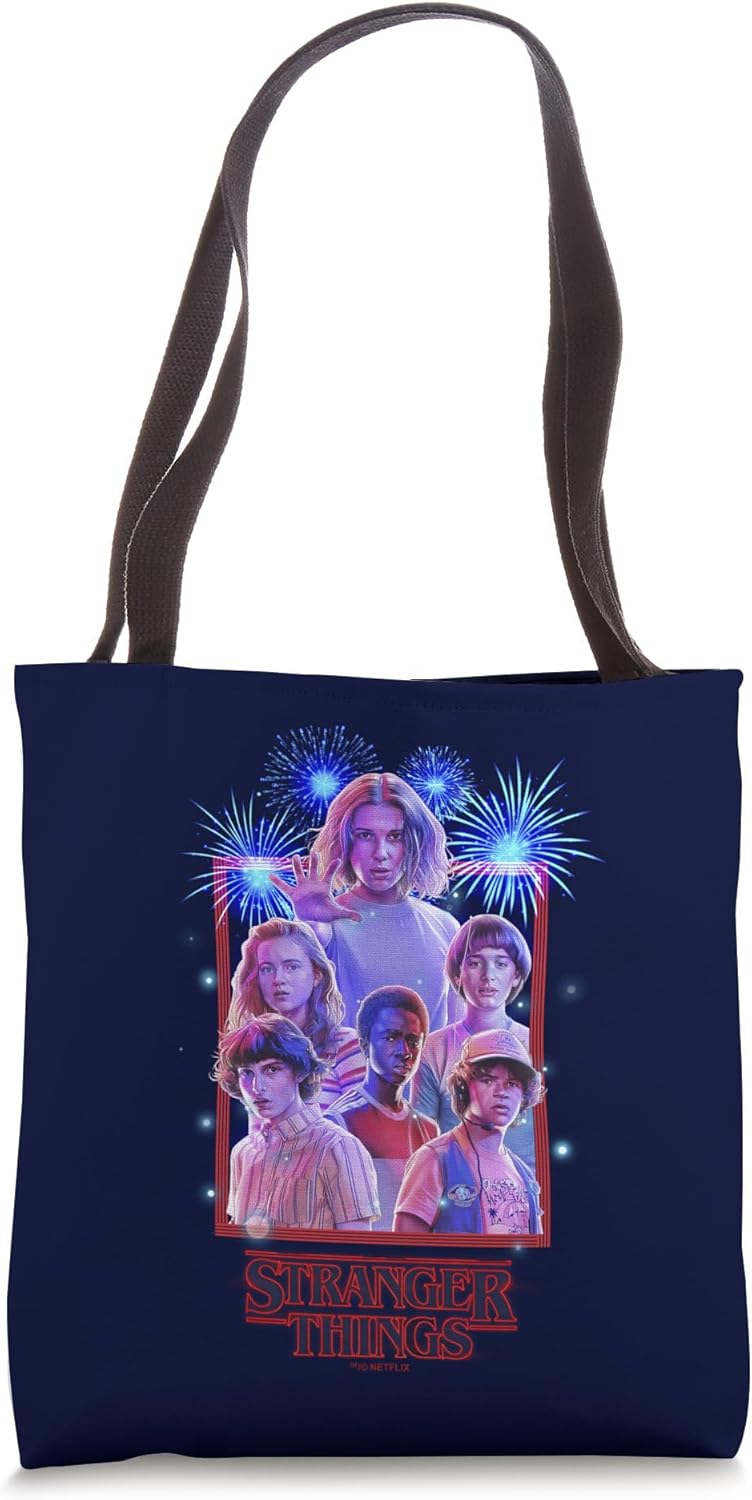 Netflix Stranger Things Group Shot Fireworks Poster Tote Bag