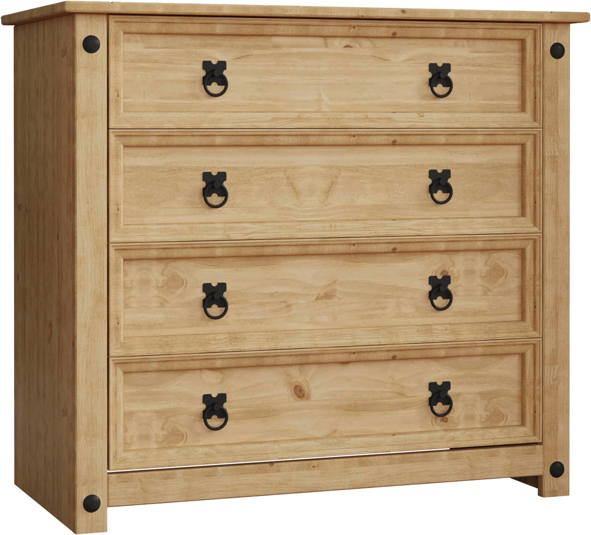 Vida Designs Corona Chest Of Drawers, 4 Drawer, Rustic, Solid Pine Wood.