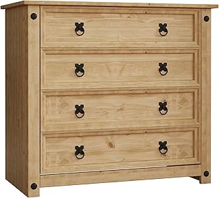Vida Designs Corona Chest Of Drawers, 4 Drawer, Rustic, Solid Pine Wood.