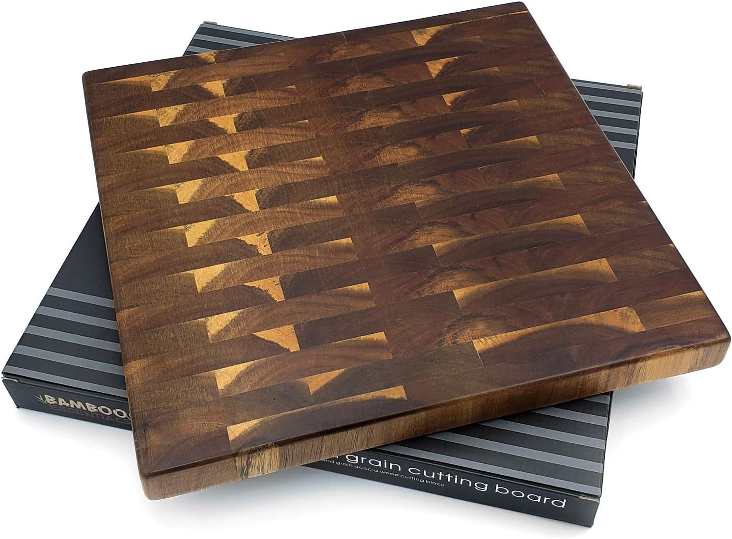 Premium Acacia Wood End Grain Large Cutting Board, 14" X 14" X 1.5" Solid Chopping Block, 2 Sided Application, for Chopping, Carving & Serving, Gift Box Included