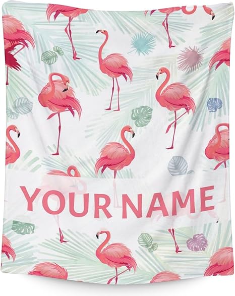 Personalized Flamingo Blanket Gifts with Name - 30x40 Inches Cute Throw for Women & Girls - Pink Soft Fuzzy Blankets for Couch & Office