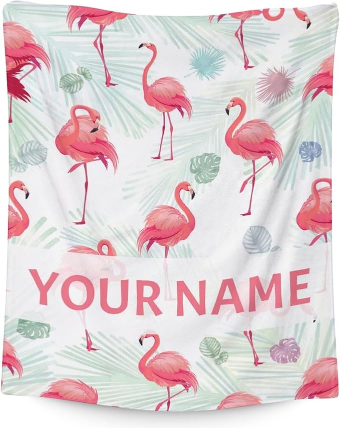 Personalized Flamingo Blanket Gifts with Name - 30x40 Inches Cute Throw for Women & Girls - Pink Soft Fuzzy Blankets for Couch & Office