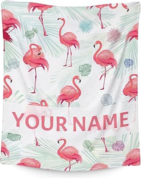 Personalized Flamingo Blanket Gifts with Name - 30x40 Inches Cute Throw for Women & Girls - Pink Soft Fuzzy Blankets for Couch & Office