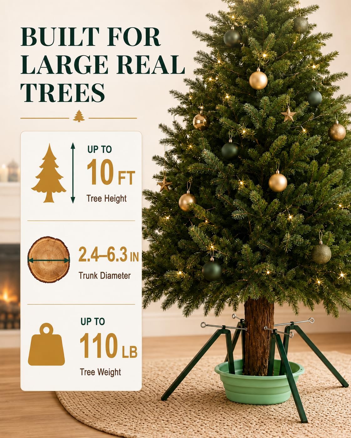 PLKOW Christmas Tree Stand for Real Trees, 4-Leg Steel Base, 2.1 Gal Basin